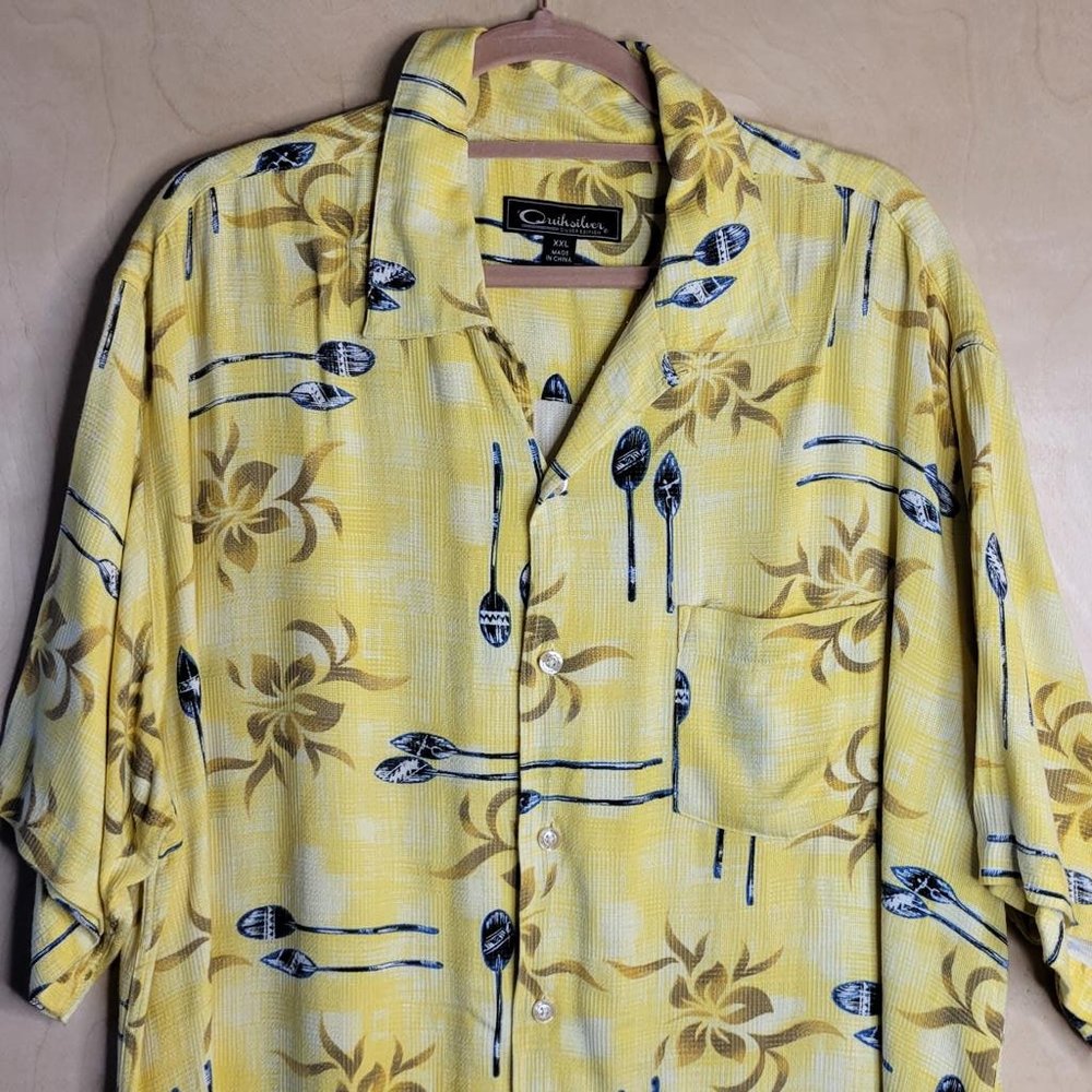 Quicksilver Silver Edition Yellow Floral Button Front Shirt Men Size XXL - Picture 5 of 12